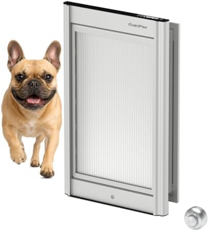Automatic Dog Door for Door, Smart Dog Door with Collar Sensor, M | aluminum built, collar-activated, scheduled access, pet-only access, adjustable sensing range, anti-pinch, silver, medium