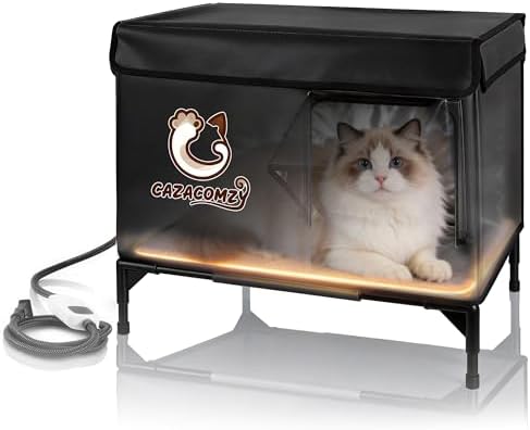 Outdoor Heated Cat House with Escape Door 24" x 20" x 15" Black