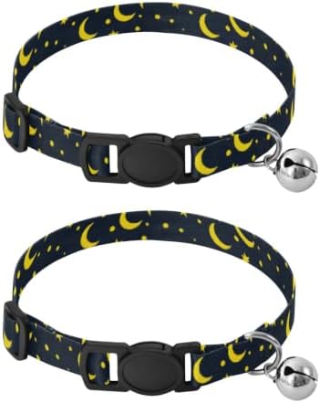 Yellow Crescent Moons Easy to Clean Kitten Collar 2 Pack Lightweight Pet Collar for Cats and Dogs
