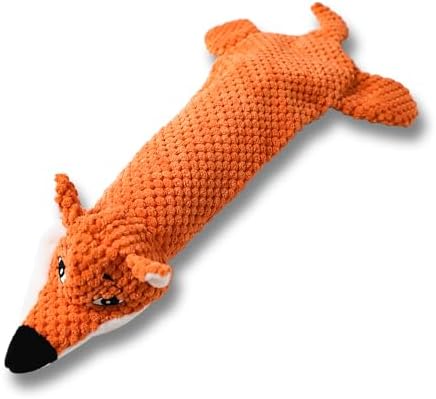 Dog Toys, Squeaky Plush No Stuffing Crinkle Dog Toy for Small Medium Large Dogs, Interactive Puppy Teething Water Bottle Dog Chew Toy (Fox)