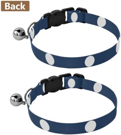 White Polka Dots Navy Blue Cat Collars with Bell 2 Pack Cat Collar Adjustable Length 10.6" to 17.1"