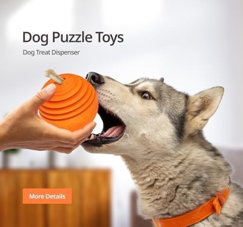 LaRoo Dog Puzzle Toy, Interactive Dog Toys for Treat Dispensing, Medium and Large Dogs,Dog Treat Ball for Teeth/Slow Feeder/IQ Training/Playing (3.5in Orange)