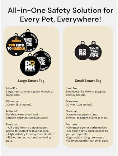 DDMK Smart Pet Tag Set | Includes 3 Tags | QR Code for Instant Alerts | Custom Pet Profiles | Durable & Waterproof | No Subscriptions or Fees |45-Too Cute to Handle