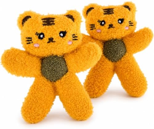 Cat Toys with Catnip Kitten Chew Bite Supplies Boredom Relief Fluffy Kitty Teeth Cleaning Chewing Cat Lovers Interactive Plush Gift (Tiger&Tiger)