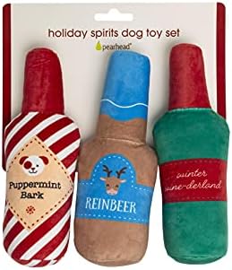 Pearhead Holiday Spirits Dog Toy Set, Spirits Themed Plush Dog Toys, Squeaky Dog Toys, Set of 3