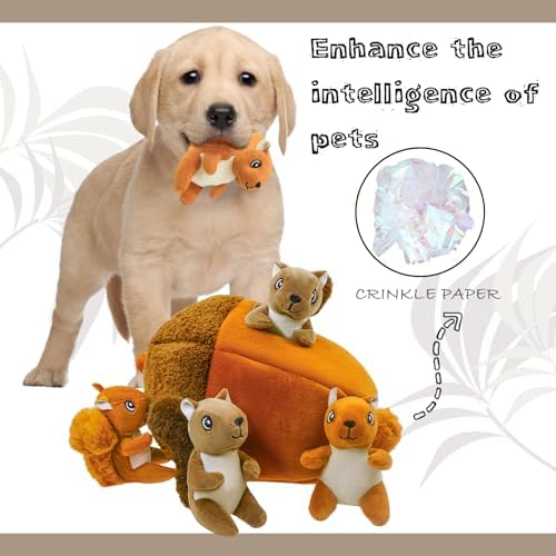 Hide A Squirrel Plush Dog Toy with Crinkle Nut, Hide and Seek Dog Toys to Keep Them Busy Pet Teeth Clean Chew Toys for Small & Medium Dogs