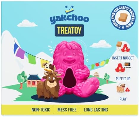 Treatoy for Dogs (Pink) | BPA Free Interactive Chew Toy with Natural Himalayan Cheese Treat | Durable, Gentle on Gums, Fun Training & Dental Toy | Includes 5 Yak Cheese Nuggets