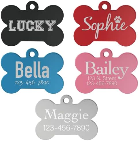 Signature Custom Laser Engraved Anodized Aluminum Pet ID Tags (Blue, Bone 1 1/2" x 1")