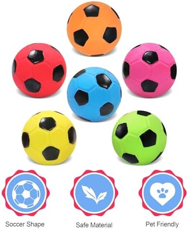 2” Dog Soccer Ball Toys 6 Pack, Squeaky Dog Toys Interactive Soccer Balls for Chewing and Training, Fits for Teething Puppies, Small and Medium Dogs