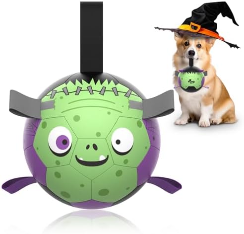 QDAN Halloween Dog Toys, Dog Soccer Balls with Straps, Outdoor Dog Toys