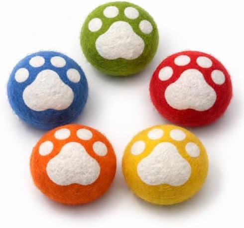 Glaciart One Catnip Wool Balls for Cats 5 Pack, Felt Cat Toys