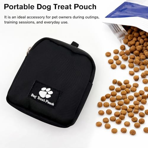 Waterproof Dog Treat Pouch with Built-in Poop Bag Dispenser, Large Capacity Dog Training Bag with Adjustable Shoulder Strap (Black)