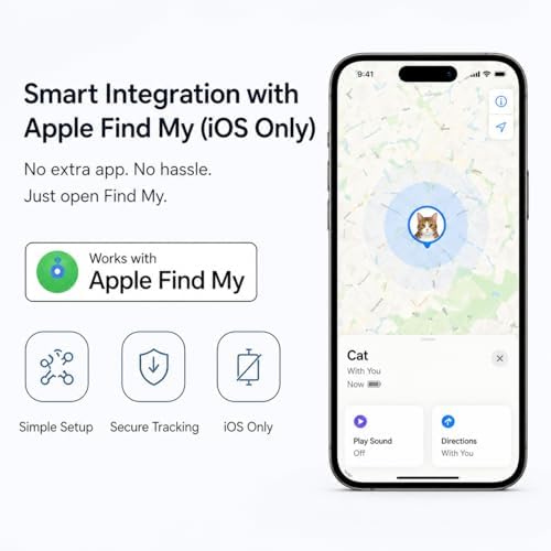 Pet Tracker,GPS Tracker for cat,Smart tag,Waterproof Compatible with Find My,No Monthly Fee,Advanced Tracking Solution Smart Collar for Pet Safety Ideal Small Large Cats(iOS Only)
