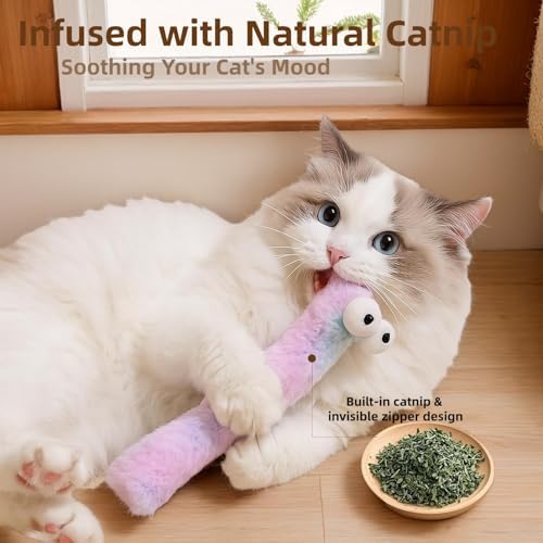 2BB Cat Kicker Toys 3 Pack, 13 Inch Quiet Catnip Toy Pillows for Indoor Cats, Soft Plush Refillable Kick Sticks for Kittens, Interactive Play & Exercise (Multi-Color)