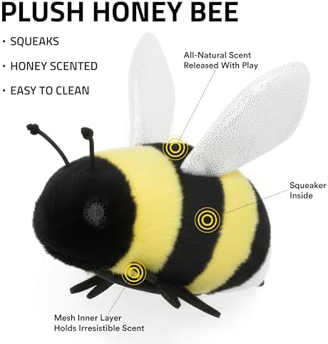 Playology Plush Bee Dog Toy - Squeaky Dog Toy - Small, Honey Scent