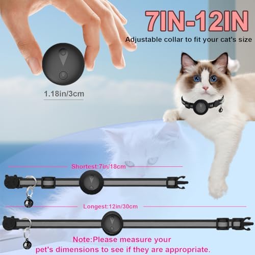 Pet GPS Tracker Collar for Cats,Mini GPS Dog Tracker,No Monthly Fee Location,Smart Pet Activity Tracker,Works with Apple iOS Find My,IP67 Waterproof Finder Tag Global Tracking-Black