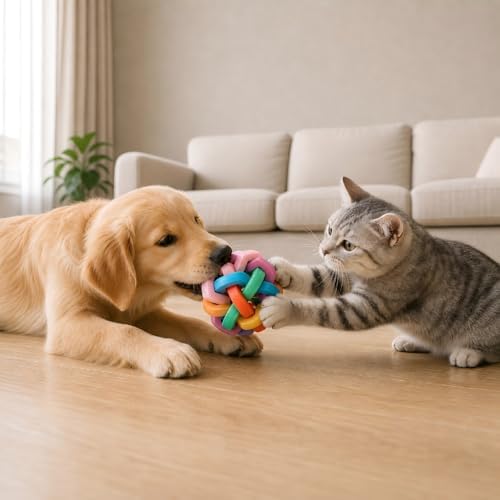 2PCS pet Bell Ball Toy,Suitable for Dogs, Cats, and Other Animals. Safe and Durable, bite-Resistant Design, Promotes Activity, an Essential Daily Plaything for Pets. (Multi-coloredulti-colored)