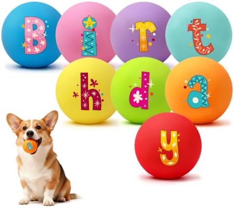 Squeaky Dog Balls, 2" Soft Latex Squeaky Toys, Birthday Pattern Interactive Dog Ball, Birthday Dog Toys Gift Decoration, Teething Chew Toys for Puppy Small Dogs