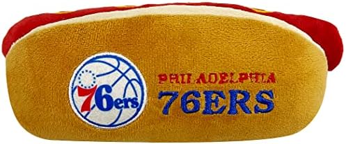 Pets First NBA Philadelphia 76ers HOT Dog Plush Dog & CAT Squeak Toy - Cutest HOT-Dog Snack Plush Toy for Dogs & Cats with Inner Squeaker & Beautiful Basketball Team Name/Logo