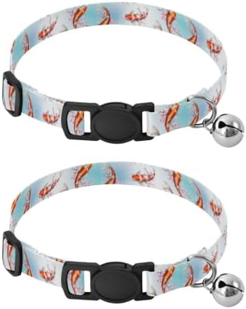 Koi Fish Cherry Blossom Branches Adjustable Pet Collar, 2 Pack Cat Bell Collar