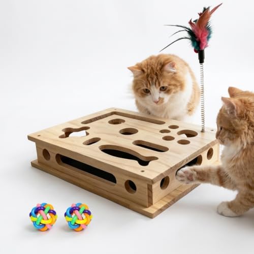 Cat Scratch Puzzle Enrichment Box, Interactive Cat Nail File with Sandpaper Liner for Claw Care, No-Stress Alternative to Clippers and Grinders for Indoor Cats