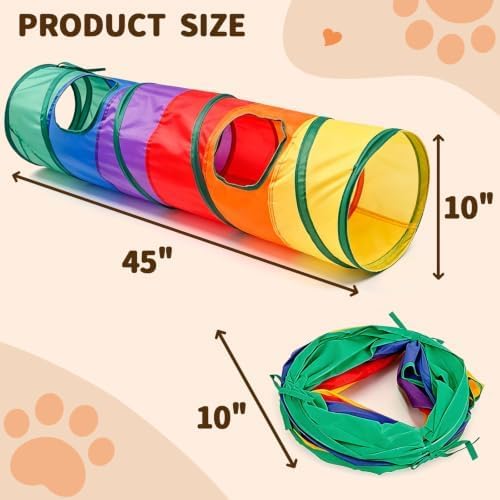 Cat Tunnel, Foldable Rainbow Polyester Interactive Play Toy for Rabbits