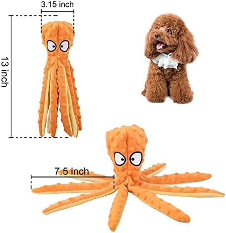 WishLotus Octopus Dog Chew Toy, No Stuffing Plush Dog Squeaky Toy with Crinkle Paper in Legs, Corduroy Interactive Dogs Play Teething Toys for Small, Medium Dogs (Orange)