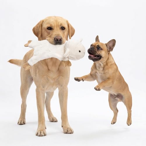 Fuzzl Lola Lamb Crinkle & Squeak Dog Toy – No Mess Minimal Stuffing Plush Puppy Toy – Interactive Soft Dog Squeaky Toy for Small to Medium Dogs – Gentle Sheep Toy for Shaking, Tossing & Cuddling