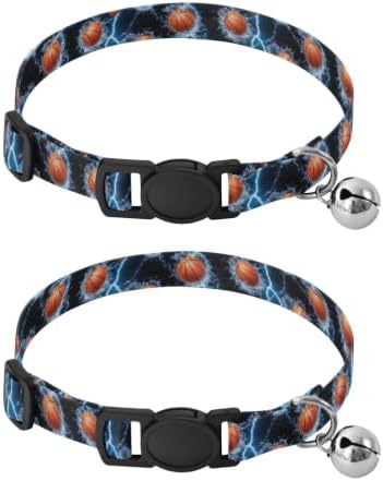 Basketballs Blue Lightning Kitten Collar 2 Pack for Cats Adjustable Length 10.6" to 17.1"