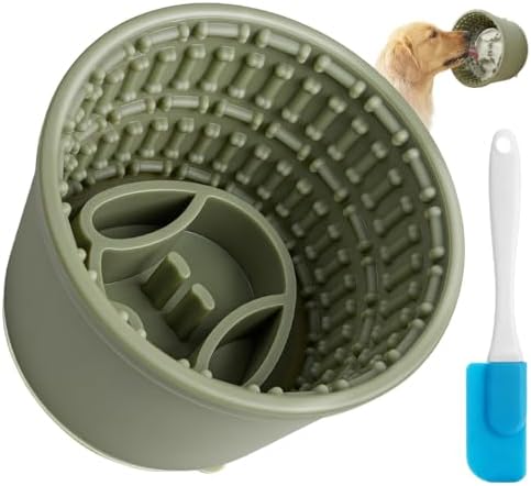 Large Silicone Dog Bowls,Non-Slip Dog Licking Treat Dispenser,Anxiety Relief Slow Feeder Treat Dispenser, Slow Feeder Bowls for Small Medium Large Breed Dogs,BPA Free Silicone(green-4cup)