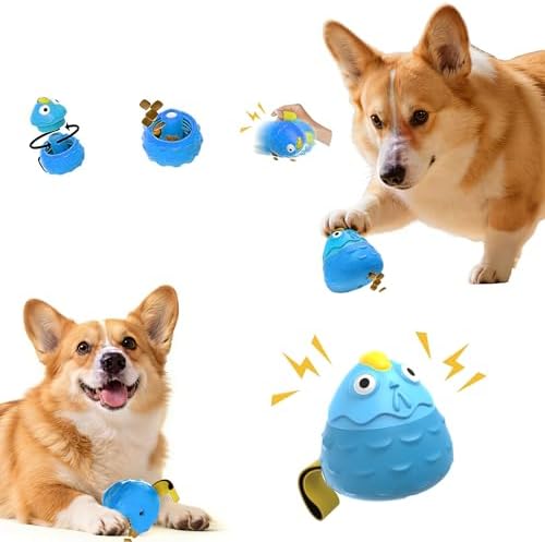 Dog Chew Toy for Aggressive Chewers, Treat Dispensing Interactive Puzzle Toy, Natural Rubber Squeaky Slow Feeder for Teeth Cleaning, Chicken Design for Small Medium Large Dogs (Blue)