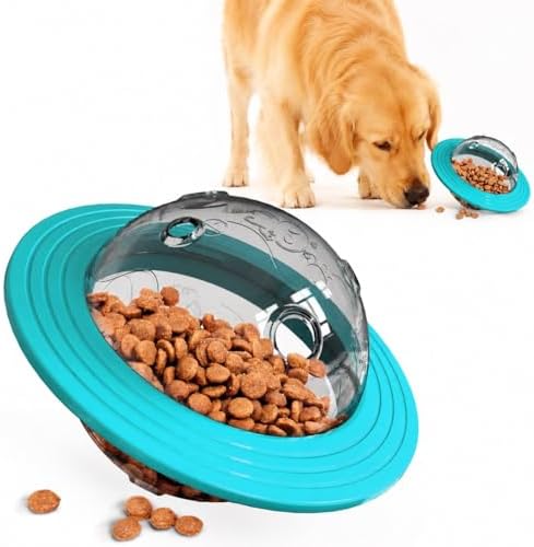 UFO Shape Dog Slow Feeder Toy, Interactive Treat Dispensing Puzzle Bowl for Dogs (Blue)