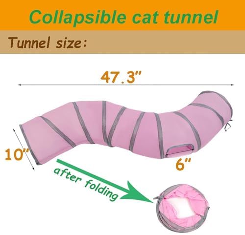 2-Way Long Collapsible Cat Tunnel Tube Toy Pink