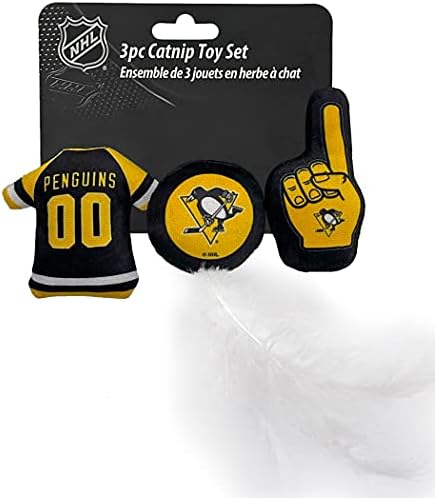 NHL PITTSBURGH PENGUINS Plush Cat Toys Set of 3 - Jersey, Hockey Puck & #1 Fan Cat Toys filled with Fresh Catnip. Team Logo