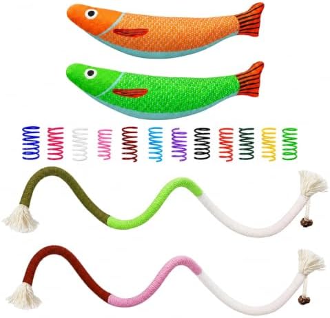 Cat Toys for Indoor Cats, 12-Color Springs, Plush Fish & Chew Rope Toys