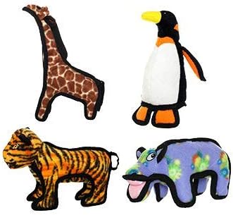 TUFFY® 4 Pack Tiger Hippo Giraffe Penguin Plush Dog Toys