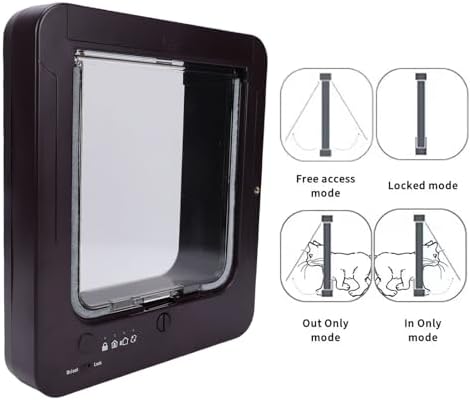 Smart Cat Door with Collar Sensor, Automatic Pet Door with Remote Control for Kitty Kittens Doggie, 4 Way Locking Cat Flap for Walls Exterior Interior Toilet
