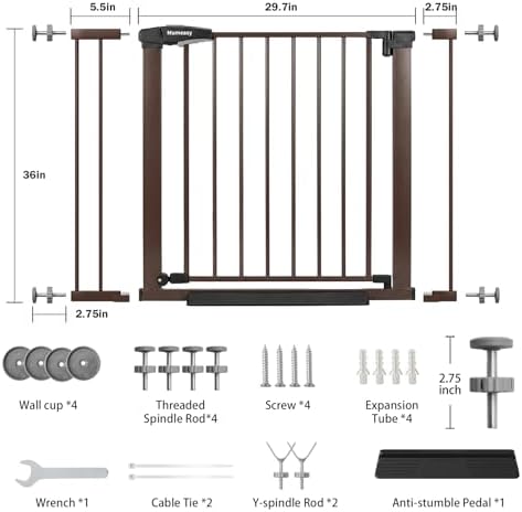 Mumeasy 36" High Extra Tall Dog Gate, 29.7"-40.5" Wide Pressure Mounted Tall Baby Gate for Dog, Auto Close Pet Gate with Door for Stairs,Doorways,House,Black