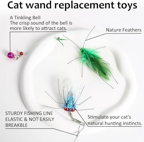 Cat Wand Toy, 4PC Flying Bug Toys for Cats(4PC Bug Refills)