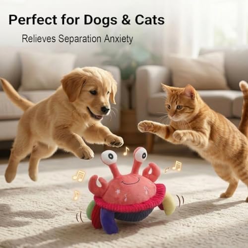 Interactive Talking Dog Toy with Voice Recording & Singing, Jumping Crab Plush, Moving Bouncing Pet Toy, USB-C Rechargeable for Small & Medium Dogs & Cats