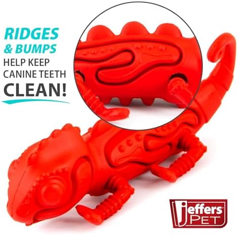 Jeffers Pet Natural Rubber Dog Chew Toy – Red Chameleon, Medium – Vanilla Scent, Durable, Non-Toxic, Dishwasher Safe, Interactive Fetch & Tug Toy - Perfect for Training Medium Chewers