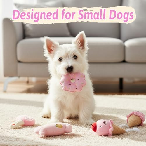 Small Dog Toys, Cute Pink Plush Dog Toy Set, Dog Squeaky Toys, Durable Dog Stuffed Toys & Dog Chew Toys for Puppies and Small Dogs