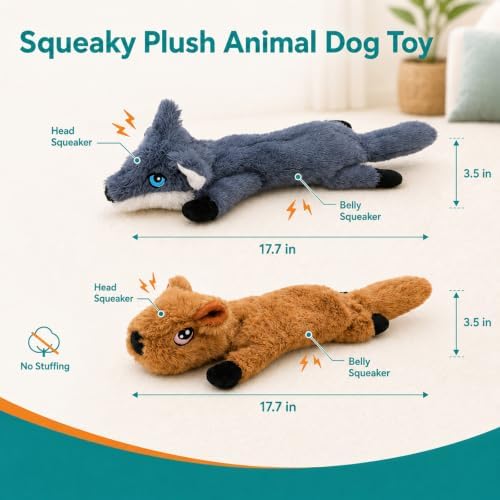 Dog Squeaky Toy, No Stuffing Dog Toys with Crinkle Paper