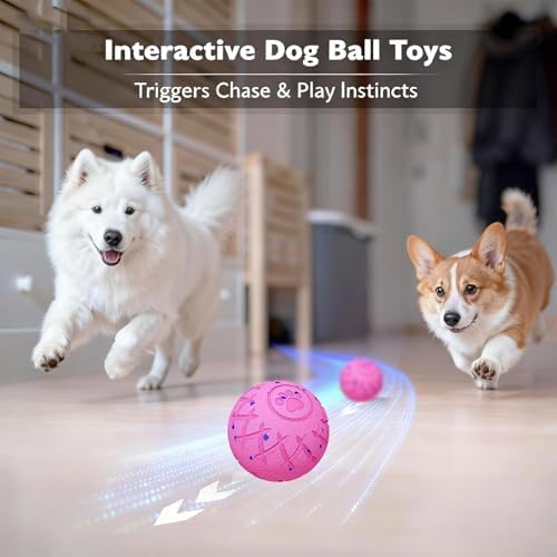 Interactive Dog Toys Dog Ball, Durable Motion Pet Toys for/Small/Medium/Large Dogs, Birthday Gifts, Automatic Moving, Bouncing and Rotating, E-TPU Material, IP54 Waterproof (Pink)