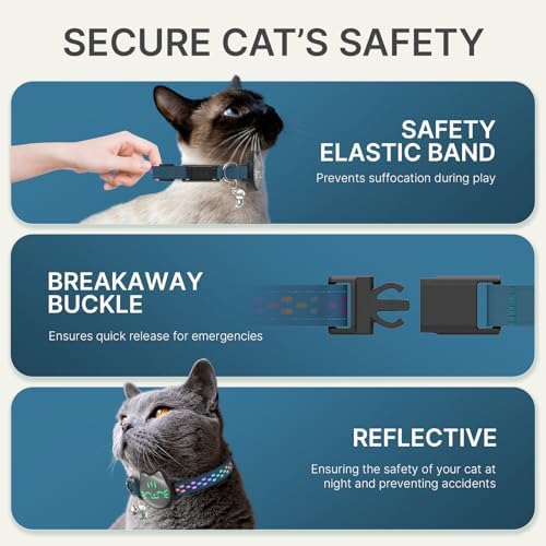 AirTag Cat Collar, Reflective Breakaway Collar, Hidden Holder with Bell | Compatible with Apple AirTag 1st & 2nd Gen, Lightweight Water-Resistant Strap for Cats, AirTag Not Included