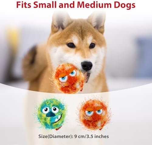 Gigwi Colorful Squeaky Plush Dog Tennis Balls, 3.5 Inch Fetch Toy, 2 Pack