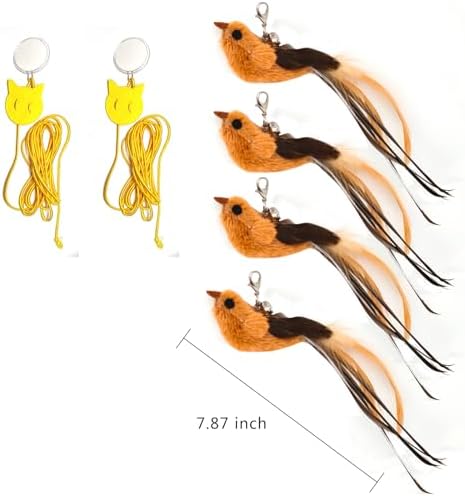 miwoowim 4PCS Feather Bird Cat Wand Refills &,Door Hanging Suction Cup Set