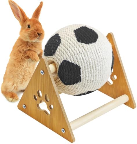 Fhiny Rabbit Scratch Toy, Natural Sisal Rabbit Scratching Ball Cute Sisal Rope Bunny Claw Scratcher Interactive Football Design Scratch Toy, Nail Scratching Post for Indoor Pets Kittens Ferrets
