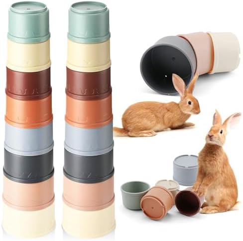 16 Pcs Stacking Cups for Rabbits, Colorful Bunny Toys for Rabbits and Small Animals, Nesting Rabbit Toys of Different Sizes, Bunny Stacking Cups for Hiding Food and Playing