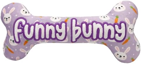 Huxley & Kent Power Plush Squeaky Dog Toy, Funny Bunny Bone, Small